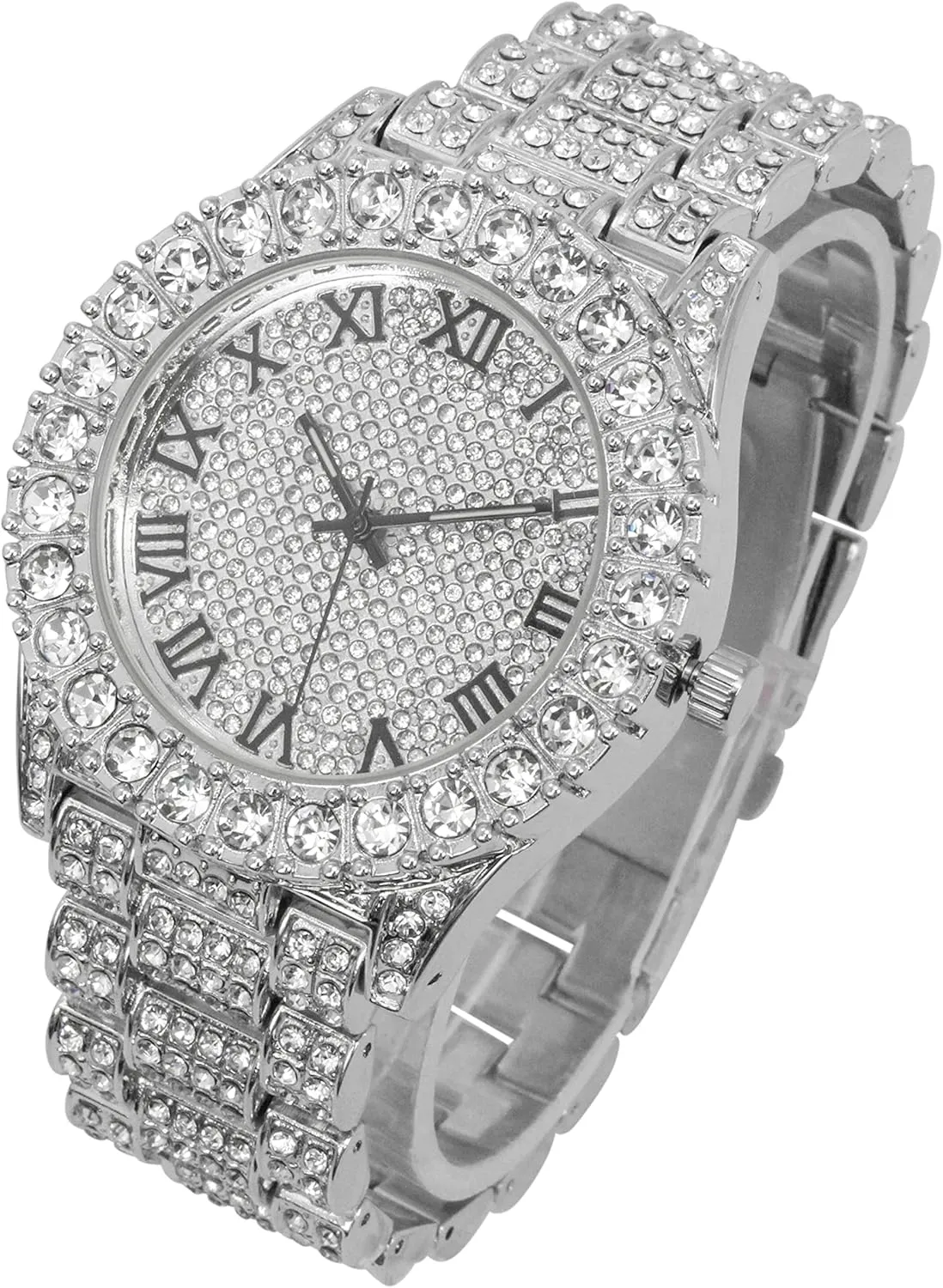 Bling-ed Out It's Lit! Hip Hop Watch & Jewerly Set w/Cuban Chain Bracelet, Kite Bling Earrings & Ring - GJM13