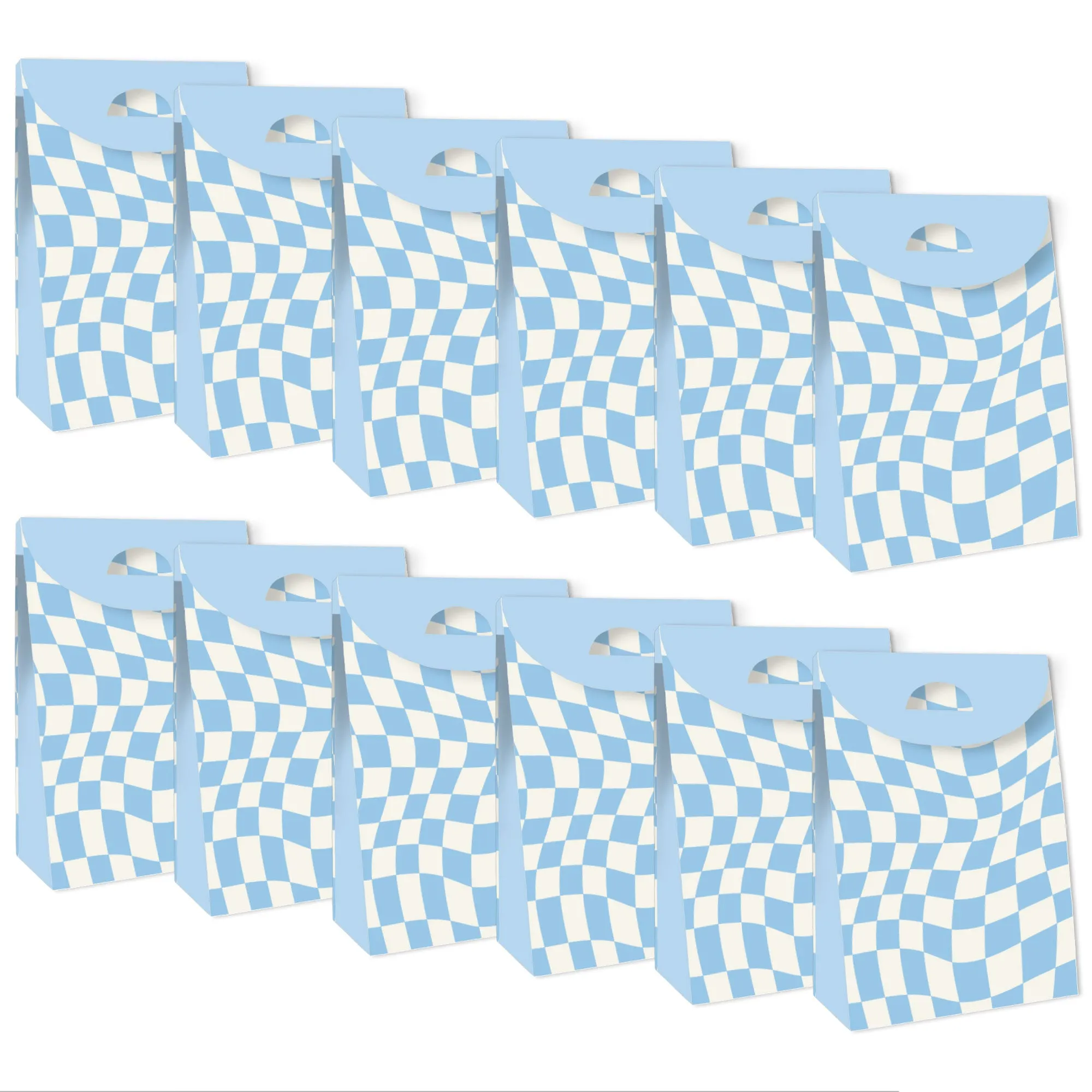 Blue Checkered Goodie Bags - 12 Ct