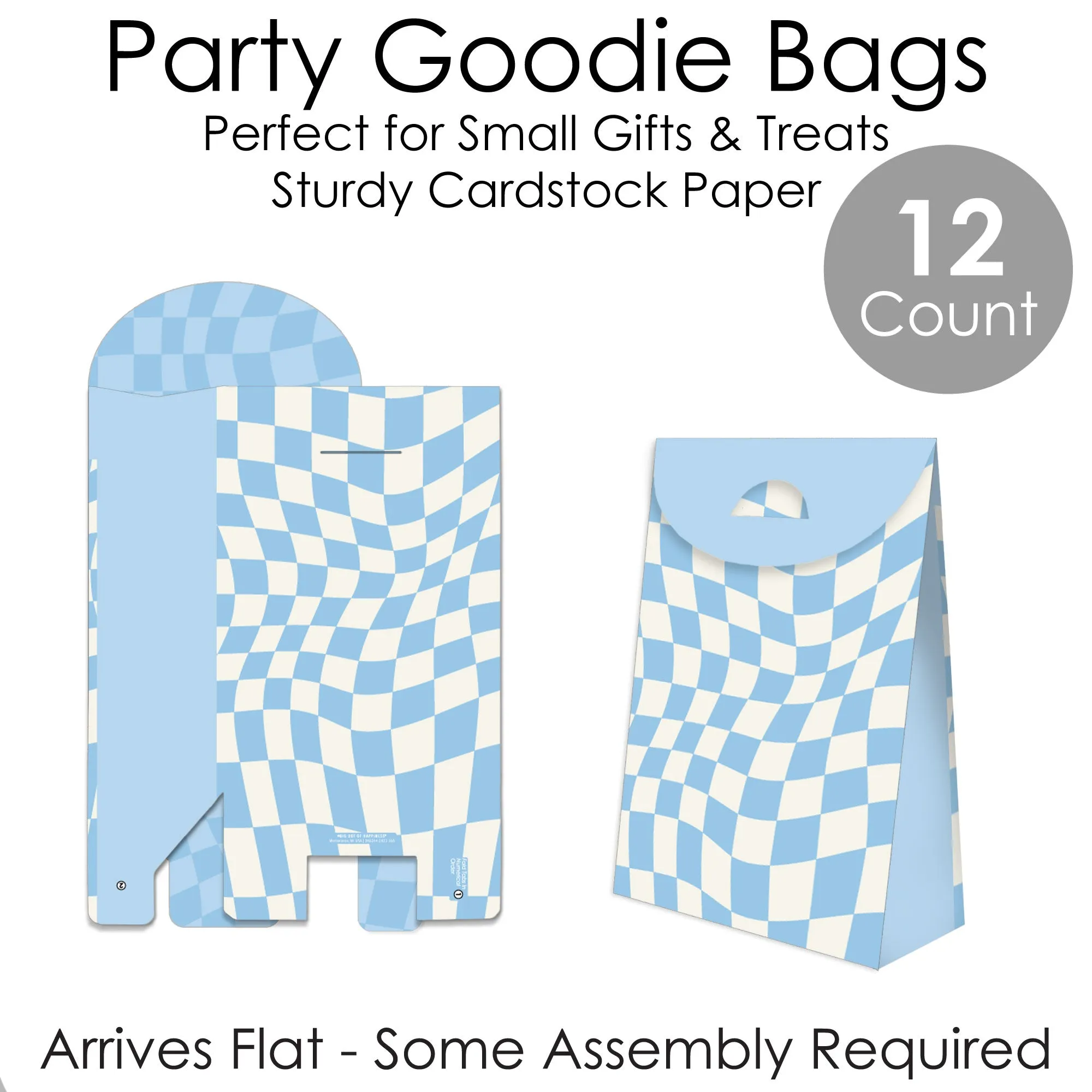 Blue Checkered Goodie Bags - 12 Ct