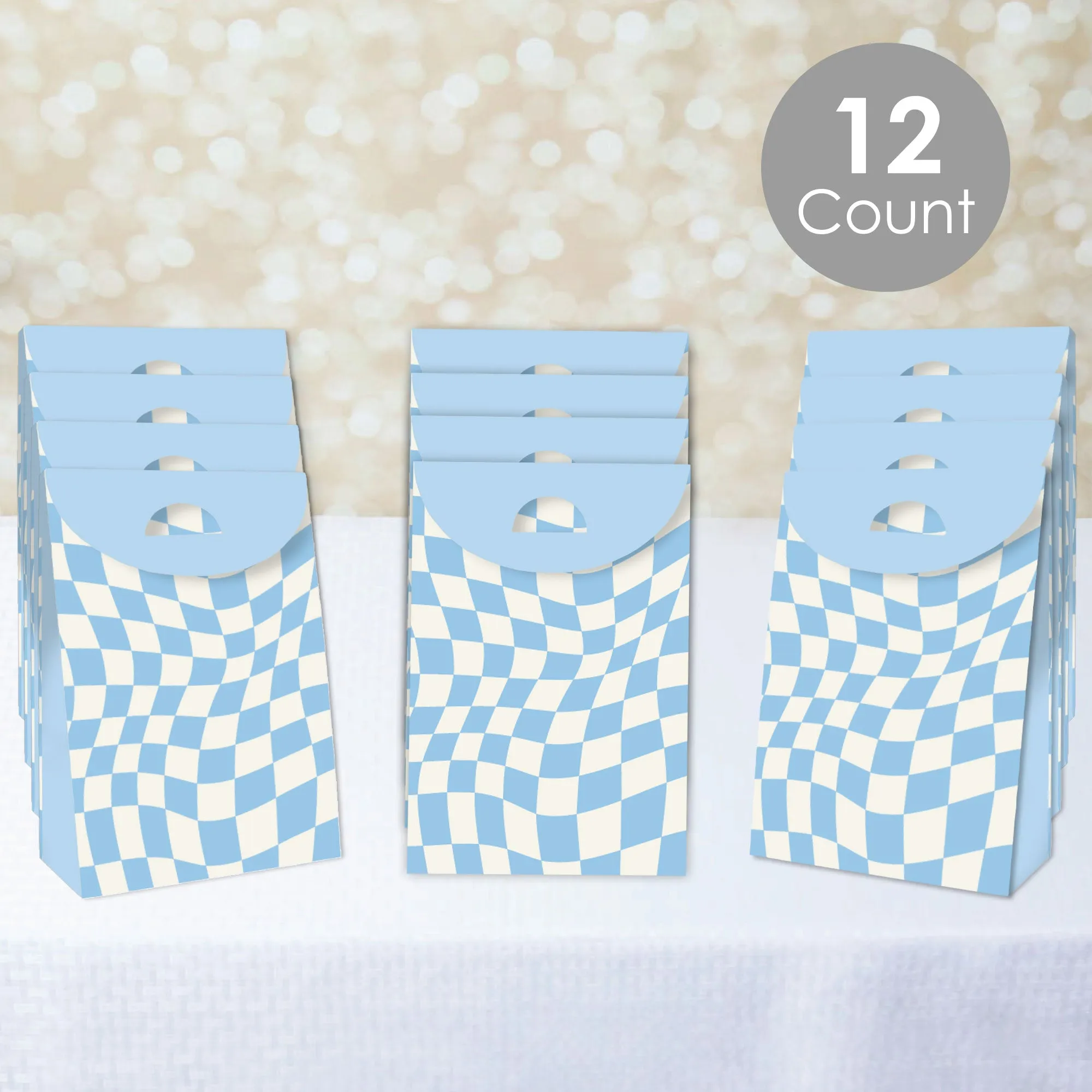 Blue Checkered Goodie Bags - 12 Ct