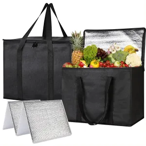 Bodaon 2-Pack Insulated Food Delivery Bag With Hard Bottom, XL Pizze Cooler Bags, Thermal Cold/Hot Styrofoam Carrier for Doordash/Travel/Shopping/Catering/Car, Dashers Door Dash Accessories