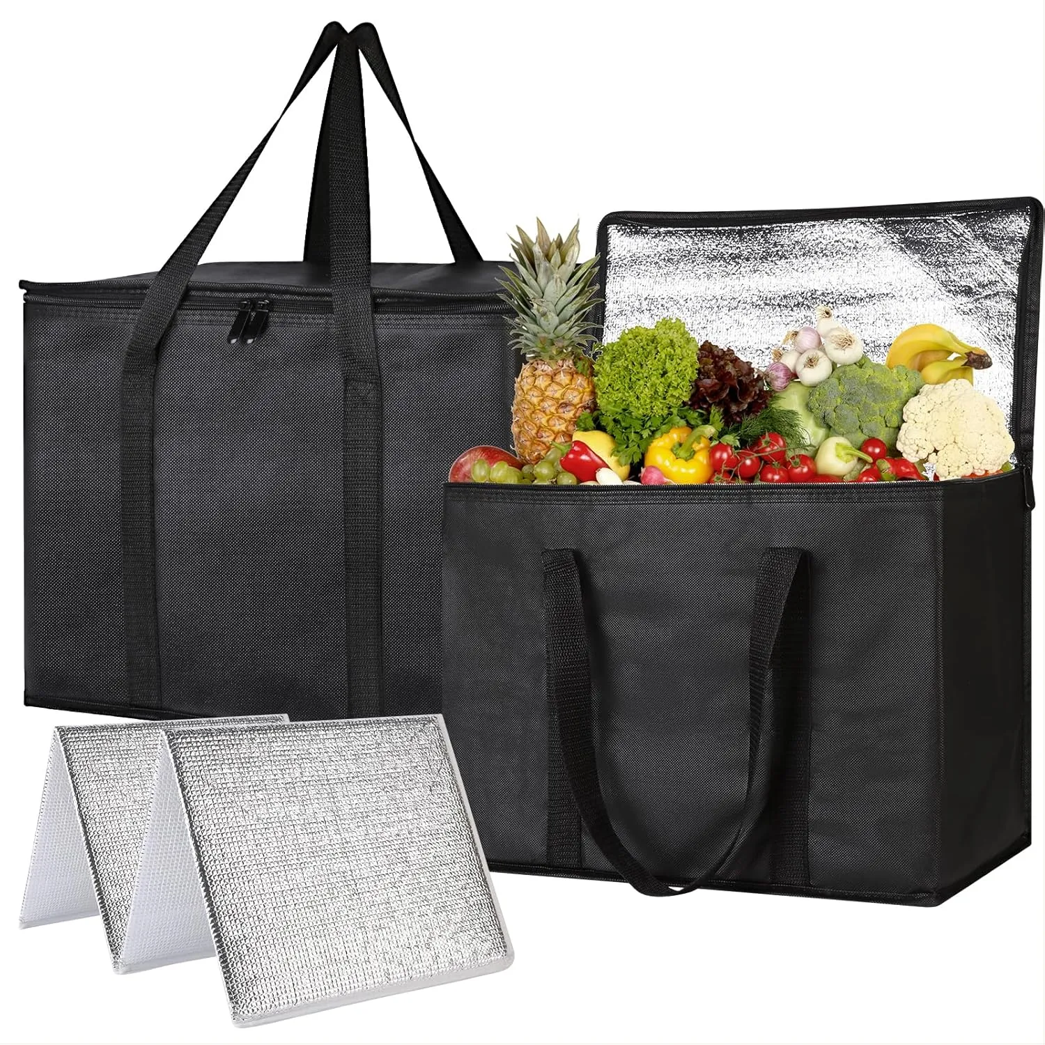 Bodaon 2-Pack Insulated Food Delivery Bag With Hard Bottom, XL Pizze Cooler Bags, Thermal Cold/Hot Styrofoam Carrier for Doordash/Travel/Shopping/Catering/Car, Dashers Door Dash Accessories