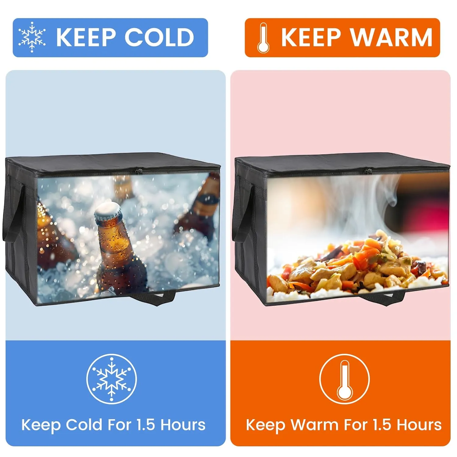 Bodaon 2-Pack Insulated Food Delivery Bag With Hard Bottom, XL Pizze Cooler Bags, Thermal Cold/Hot Styrofoam Carrier for Doordash/Travel/Shopping/Catering/Car, Dashers Door Dash Accessories