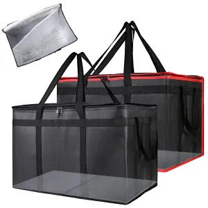 Bodaon Insulated Food Delivery Bag with Removable Hard Bottom, XXX-Large Catering Suppliees Bags for Pizza Uber Eats/Doordash, Cooler Bag, Hot Food Warmer Container, Insulated Grocery Bags (2-Pack)