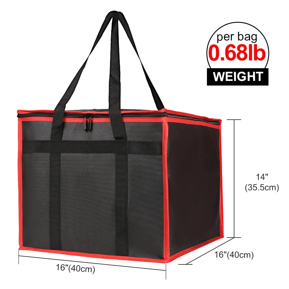 Bodaon Insulated Pizza Delivery Bag, 16" x 16" x 14" Pizza Warmer Bags for Carry Hot, Doordash Bag, Food Warmers for Parties, Pizza Pack Insulation, Pizza Carrier for Door Dash/Grubhub (Black-Red, 1Pk