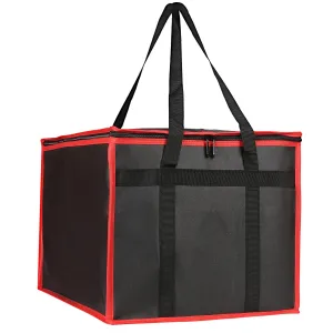 Bodaon Insulated Pizza Delivery Bag, 16" x 16" x 14" Pizza Warmer Bags for Carry Hot, Doordash Bag, Food Warmers for Parties, Pizza Pack Insulation, Pizza Carrier for Door Dash/Grubhub (Black-Red, 1Pk