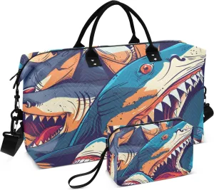 Bolaz Duffle Bag for Travel-Angry Sharks，Weekender Overnight Bag with Wet Pocket for Women，Large Carry On Airport Bag with Toiletry Bag for Travel, Business Trips, Sports