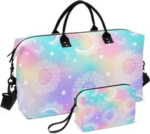 Bolaz Duffle Bag for Travel-Galaxy Sun and Moon StarWeekender Overnight Bag with Wet Pocket for Women，Large Carry On Airport Bag with Toiletry Bag