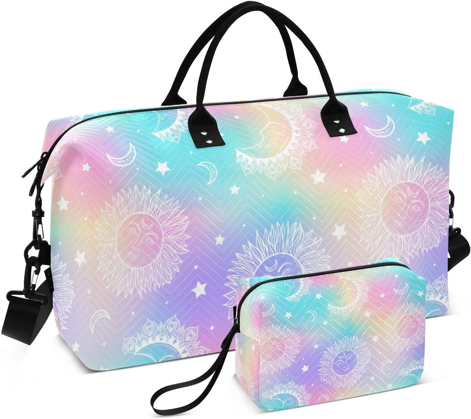 Bolaz Duffle Bag for Travel-Galaxy Sun and Moon StarWeekender Overnight Bag with Wet Pocket for Women，Large Carry On Airport Bag with Toiletry Bag
