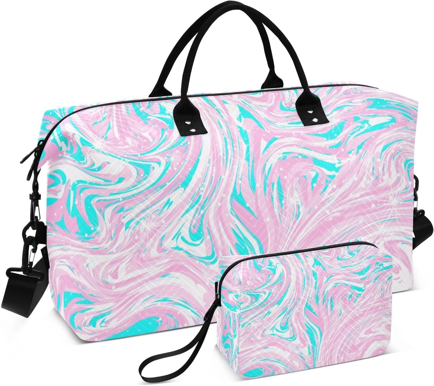 Bolaz Duffle Bag for Travel-Tie Die Pink Blue Unicorn，Weekender Overnight Bag with Wet Pocket for Women，Large Carry On Airport Bag with Toiletry Bag for Travel, Business Trips, Sports