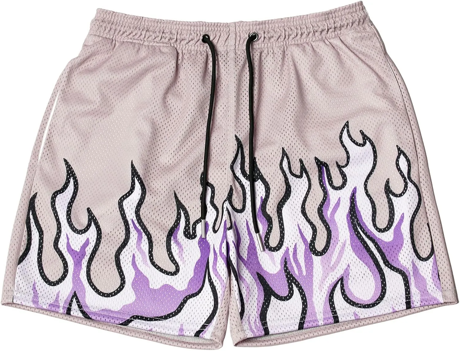 BOOMLEMON Men's Basketball Shorts Casual Workout Athletic Shorts Mesh Flame Graphic Print Running Short Pants