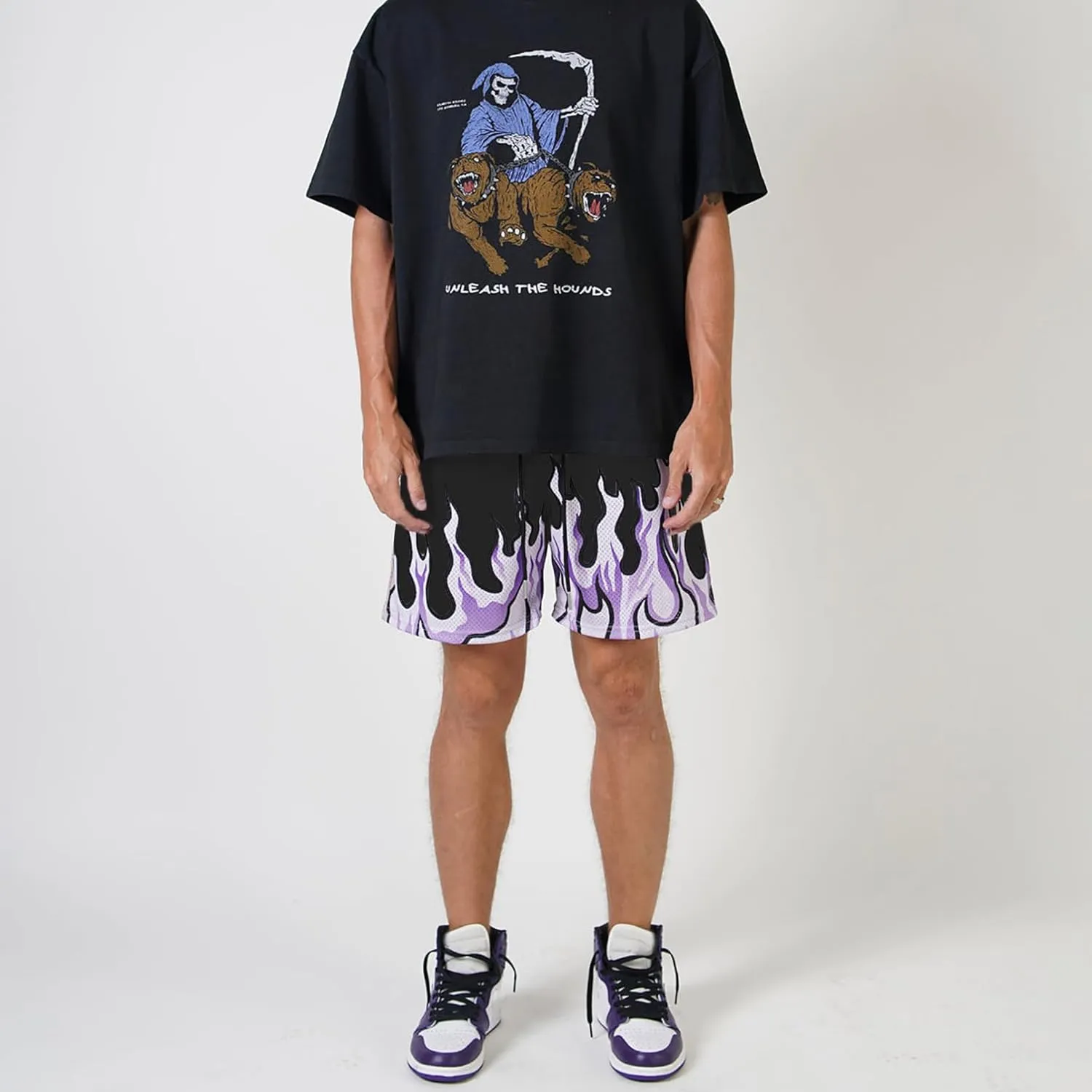 BOOMLEMON Men's Basketball Shorts Casual Workout Athletic Shorts Mesh Flame Graphic Print Running Short Pants