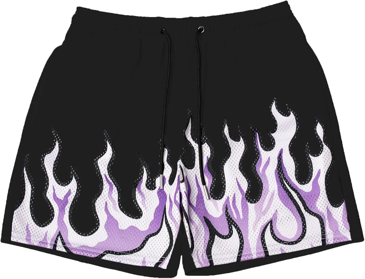 BOOMLEMON Men's Basketball Shorts Casual Workout Athletic Shorts Mesh Flame Graphic Print Running Short Pants