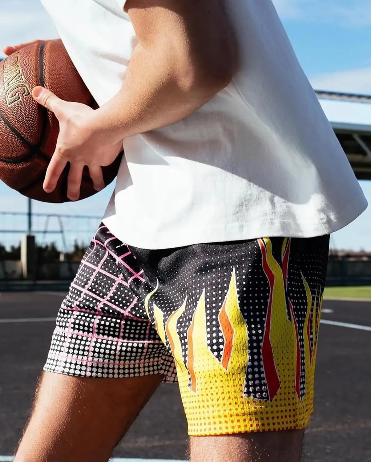 BOOMLEMON Men's Basketball Shorts Casual Workout Athletic Shorts Mesh Flame Graphic Print Running Short Pants