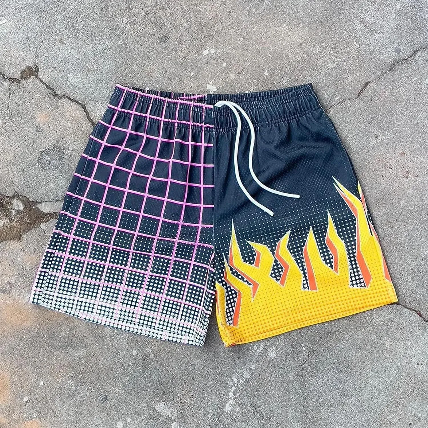 BOOMLEMON Men's Basketball Shorts Casual Workout Athletic Shorts Mesh Flame Graphic Print Running Short Pants