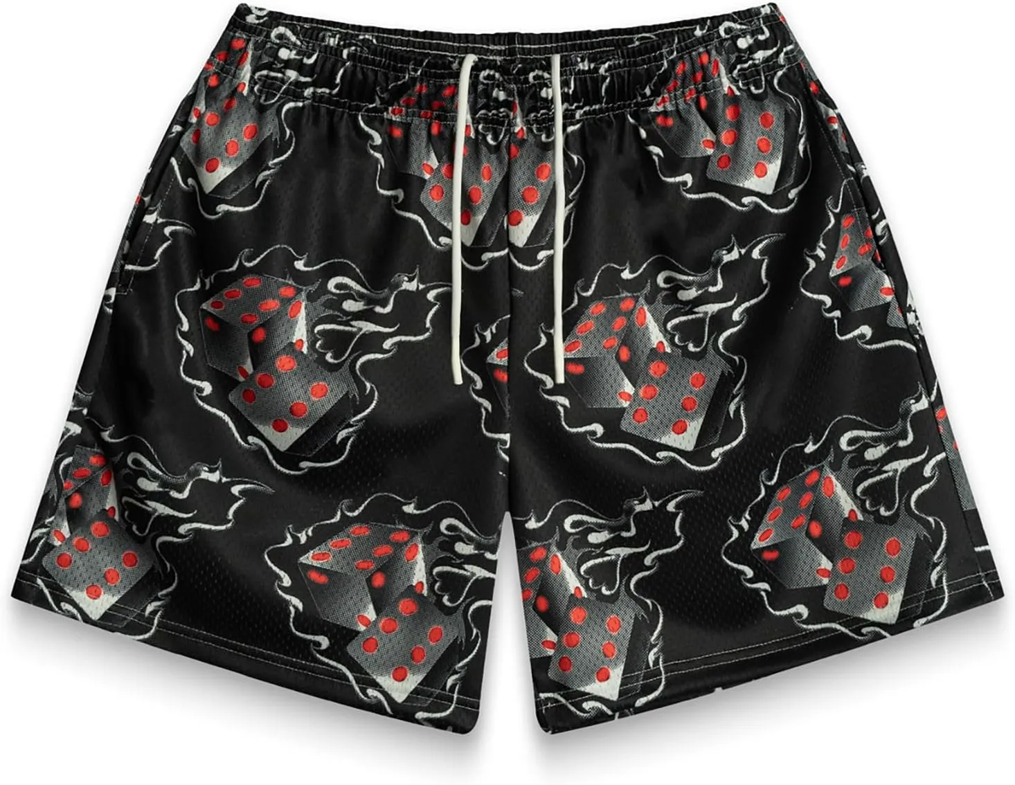 BOOMLEMON Men's Basketball Shorts Casual Workout Athletic Shorts Mesh Flame Graphic Print Running Short Pants