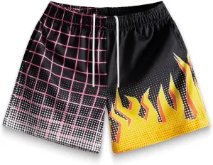 BOOMLEMON Men's Basketball Shorts Casual Workout Athletic Shorts Mesh Flame Graphic Print Running Short Pants
