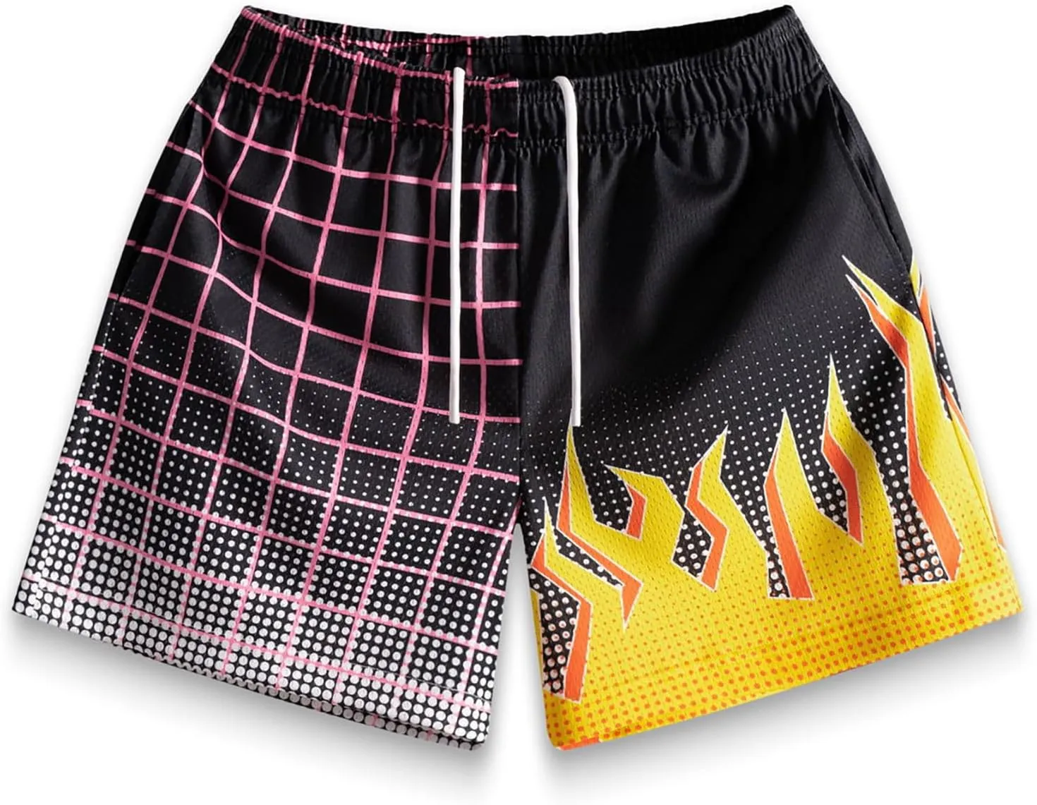 BOOMLEMON Men's Basketball Shorts Casual Workout Athletic Shorts Mesh Flame Graphic Print Running Short Pants