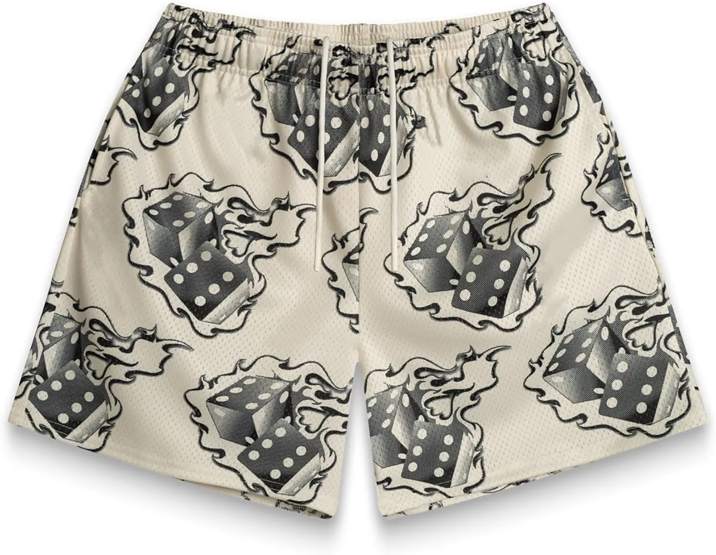 BOOMLEMON Men's Basketball Shorts Casual Workout Athletic Shorts Mesh Flame Graphic Print Running Short Pants