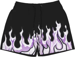 BOOMLEMON Men's Basketball Shorts Casual Workout Athletic Shorts Mesh Flame Graphic Print Running Short Pants