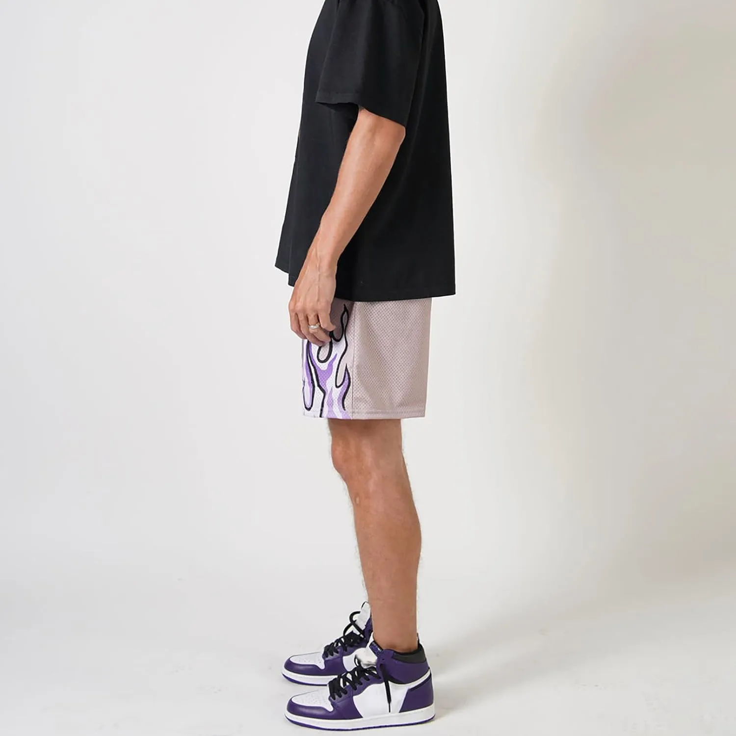 BOOMLEMON Men's Basketball Shorts Casual Workout Athletic Shorts Mesh Flame Graphic Print Running Short Pants