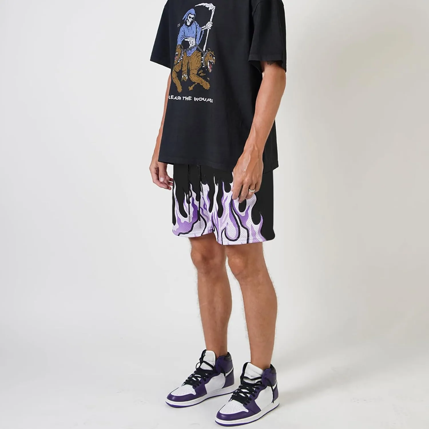 BOOMLEMON Men's Basketball Shorts Casual Workout Athletic Shorts Mesh Flame Graphic Print Running Short Pants