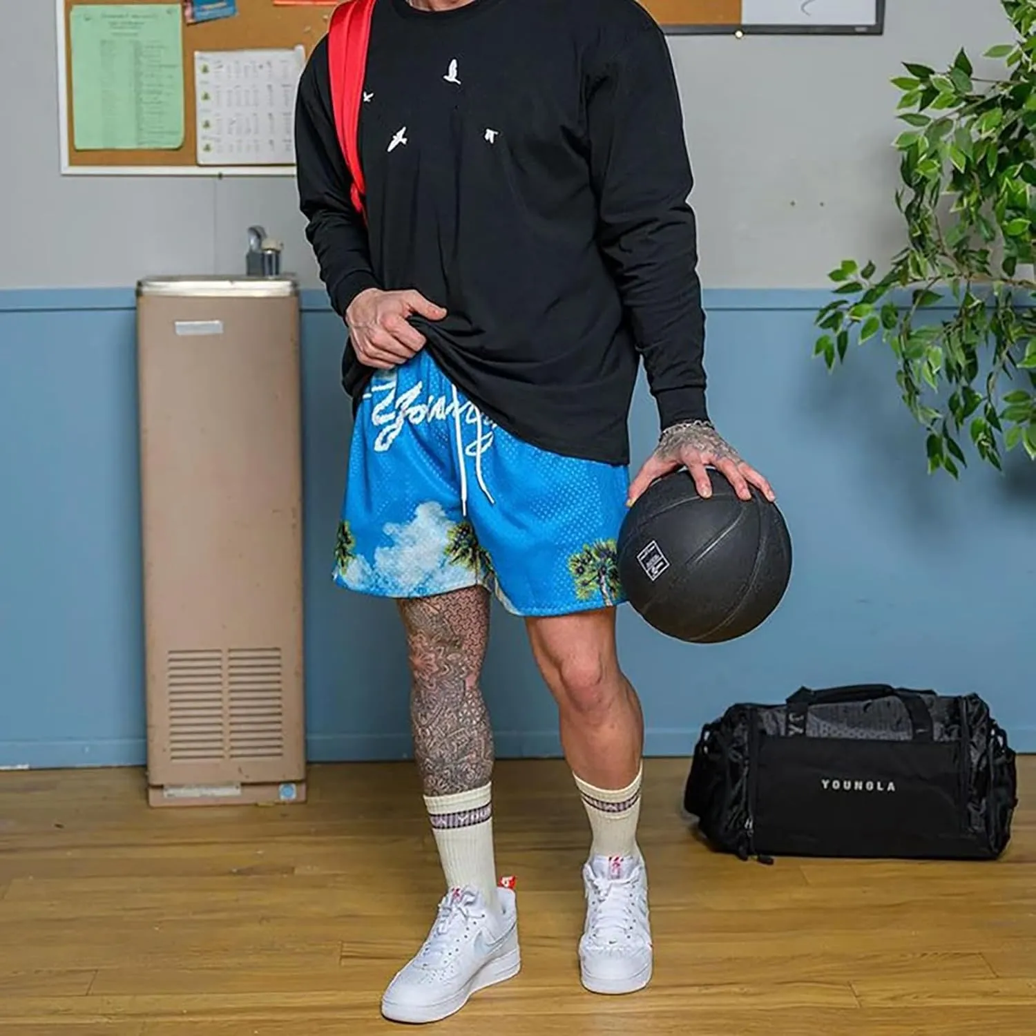BOOMLEMON Mens Mesh Graphic Print Shorts Casual Fashion Cool Shorts Retro Active Gym Streetwear Short Pants
