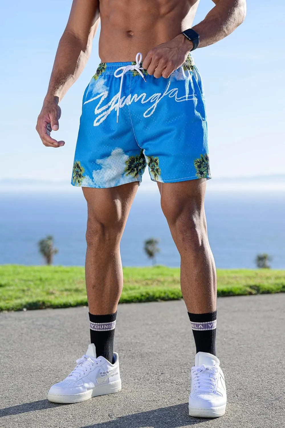 BOOMLEMON Mens Mesh Graphic Print Shorts Casual Fashion Cool Shorts Retro Active Gym Streetwear Short Pants
