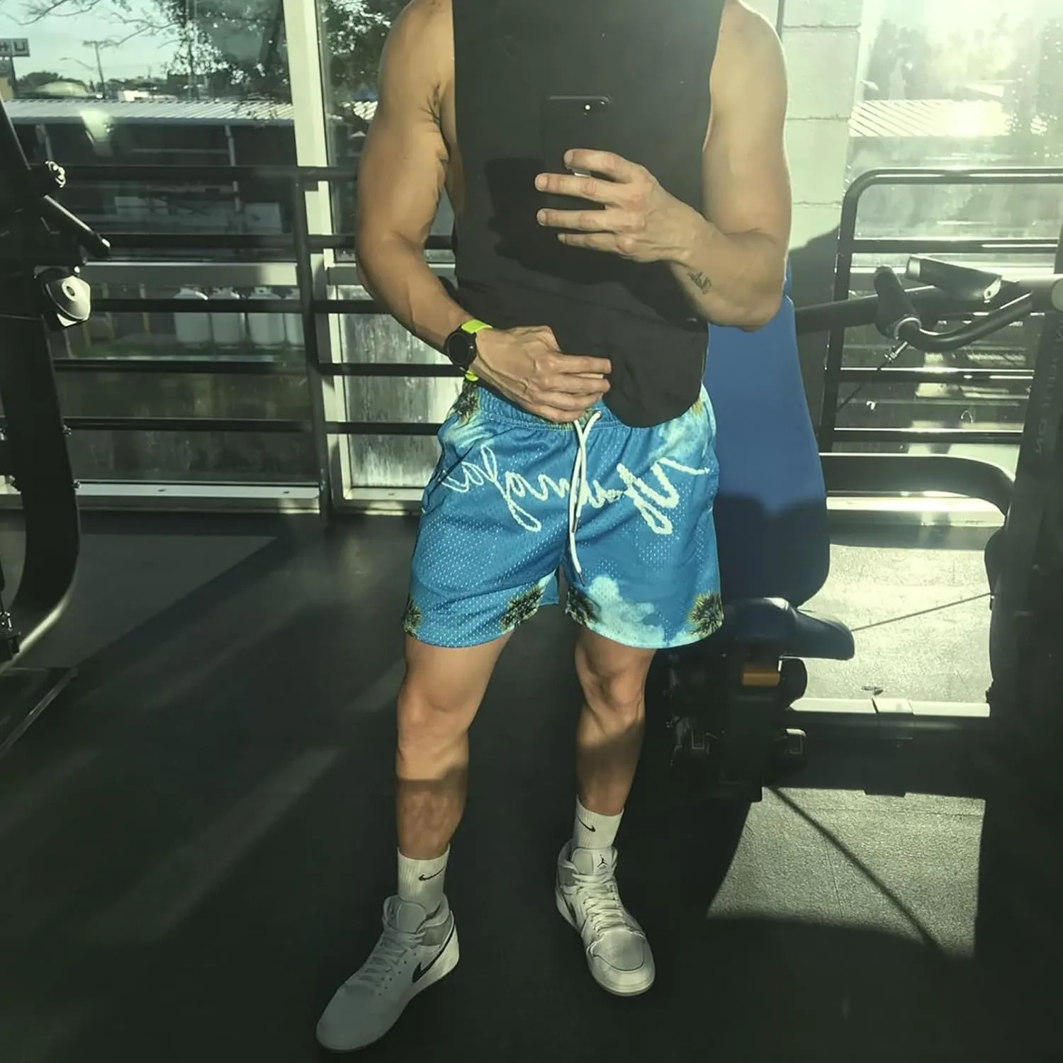BOOMLEMON Mens Mesh Graphic Print Shorts Casual Fashion Cool Shorts Retro Active Gym Streetwear Short Pants