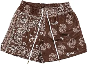 BOOMLEMON Mens Paisley Shorts Mesh Graphic Print Retro Casual Shorts Athletic Gym Basketball Running Short Pants