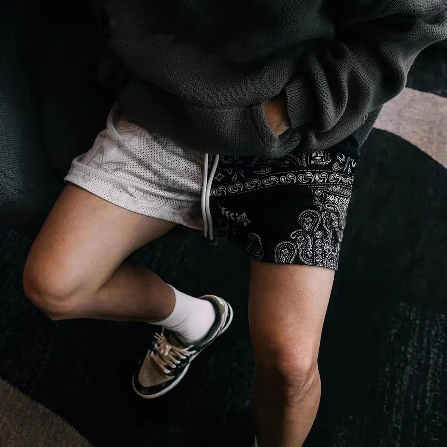 BOOMLEMON Mens Paisley Shorts Mesh Graphic Print Retro Casual Shorts Athletic Gym Basketball Running Short Pants