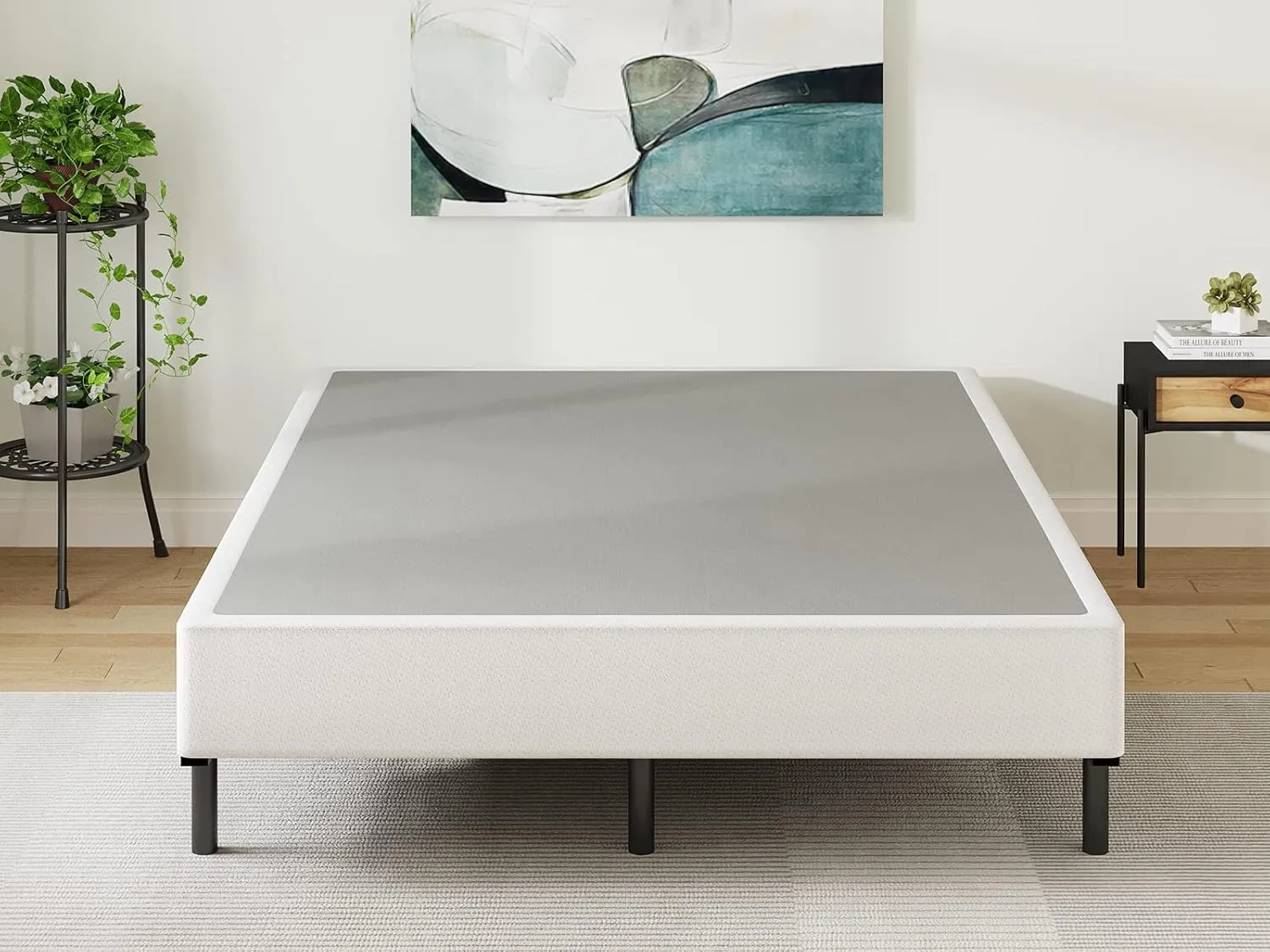 Box-Spring-Queen, 9 inch Metal Queen Box Spring Only, Heavy Duty Queen Size Box Spring with Fabric Cover, Easy Assembly, Non Slip, Noise Free