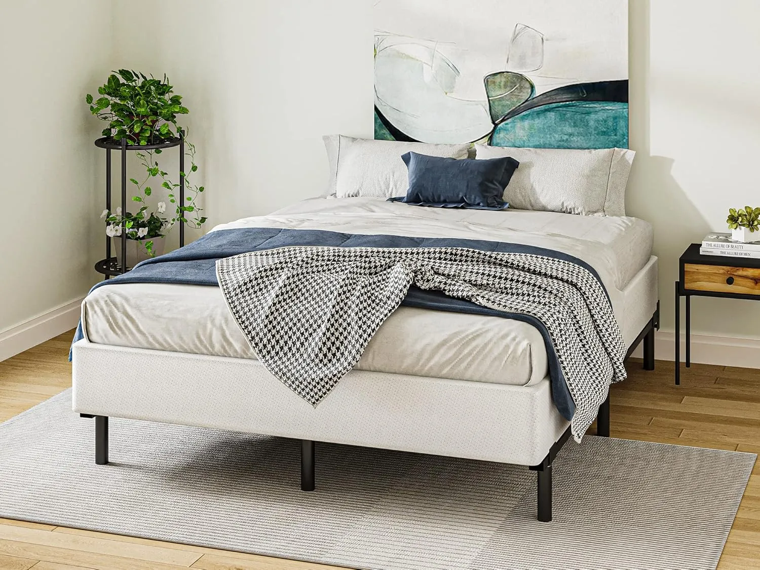 Box-Spring-Queen, 9 inch Metal Queen Box Spring Only, Heavy Duty Queen Size Box Spring with Fabric Cover, Easy Assembly, Non Slip, Noise Free