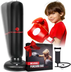 Boxerpoint Inflatable Punching Bag for Kids 3-8 Years Old, 63 inch Freestanding- Girl, Boy Birthday Gifts, Kid Standing Bag for Training Karate, Taekwondo, MMA, Martial Arts- Kicking Bag Toy Ages: 3-8