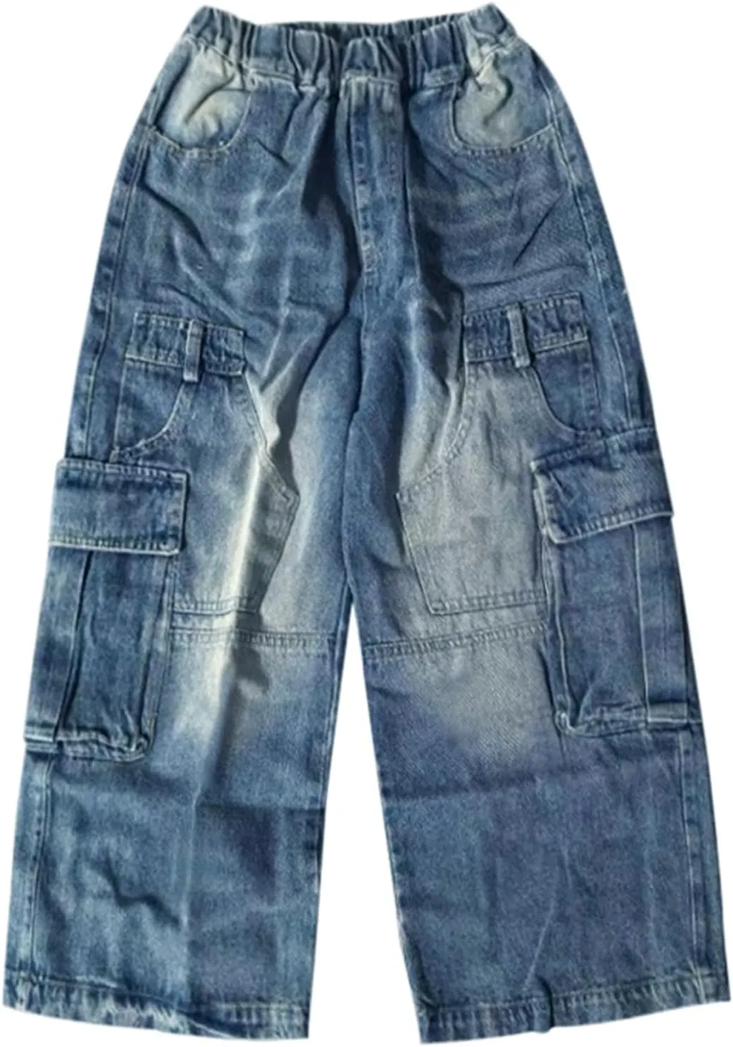 Boys Distressed Oversized Cargo Jeans Fashion 𝐘2K Hip Hop Denim Pants Causal Baggy Wide Leg Jeans with Pockets