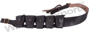 British Army Infantry Military Reproduction Genuine Leather Brown 5 Five Pocket Pouches P1903 1903 WW1 WWI & WW2 WWII Ammo Clips Rounds Shoulder Rig Bandolier