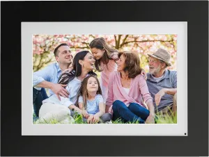 Brookstone PhotoShare Smart Digital Picture Frame, WiFi, HD, Family Photo Album Slideshow, Tabletop End Table, Home Décor, 10”, Classic Black