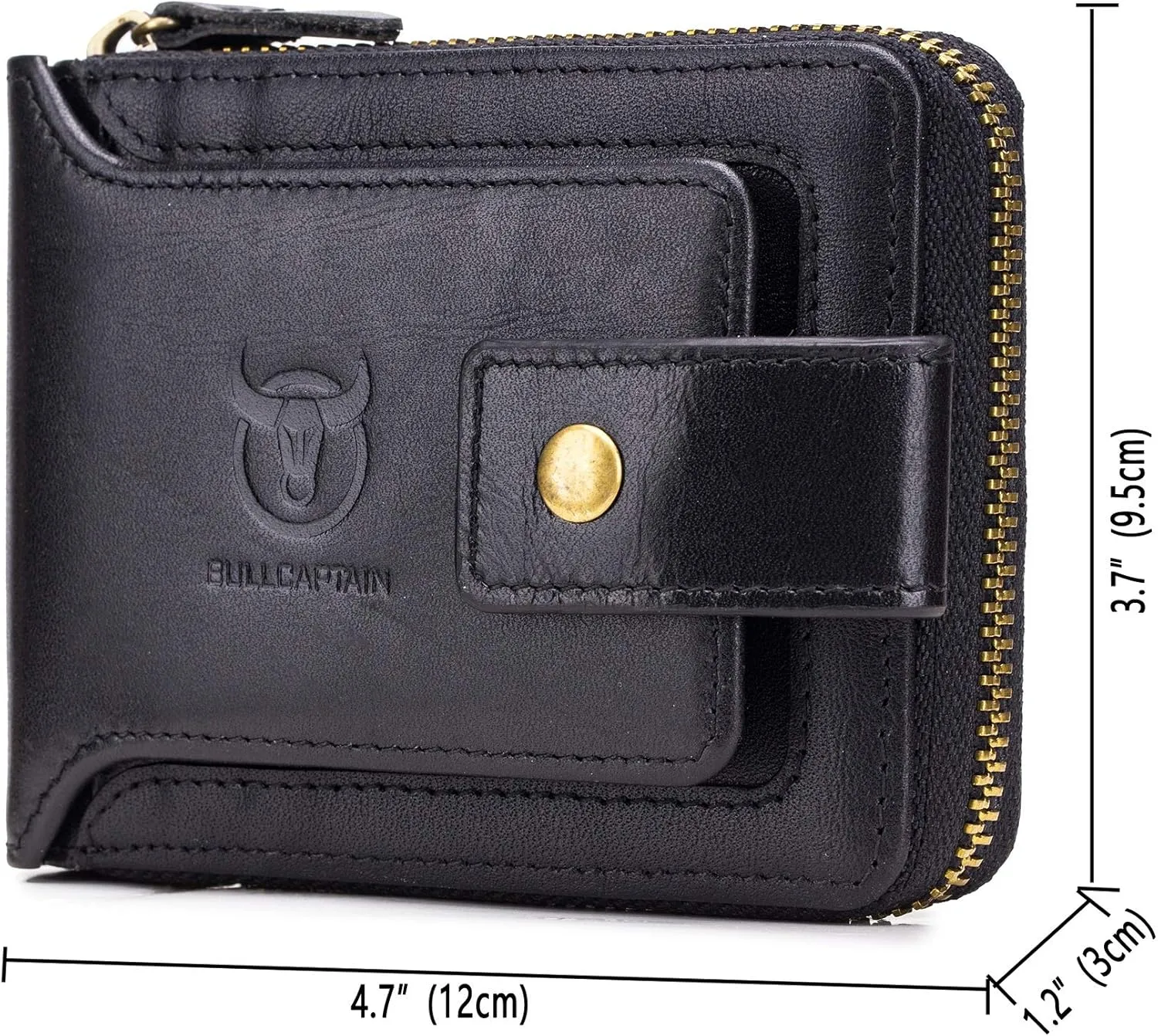 BULLCAPTAIN Mens Genuine Leather Zipper Wallet RFID Blocking Bifold Zip Around Multi Credit Card Holder (black)