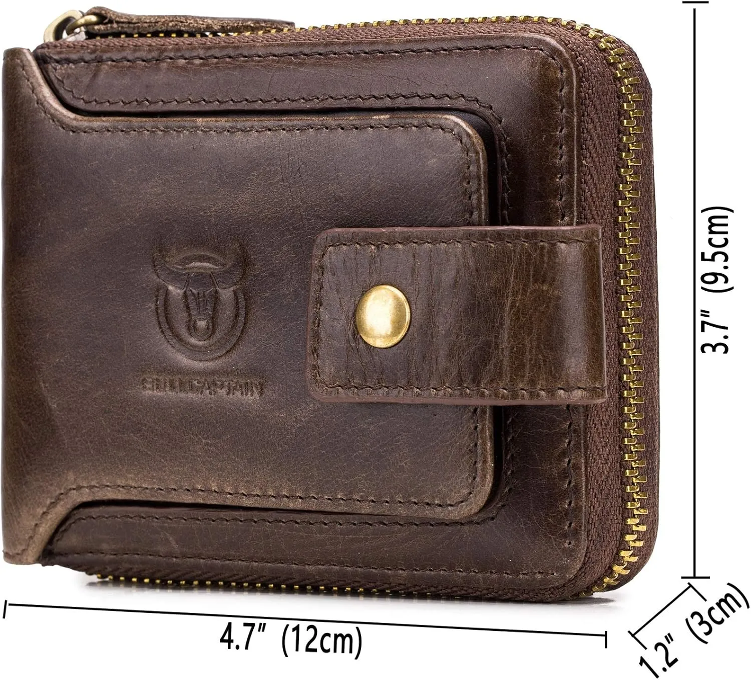 BULLCAPTAIN Mens Genuine Leather Zipper Wallet RFID Blocking Bifold Zip Around Multi Credit Card Holder,Big (brown)