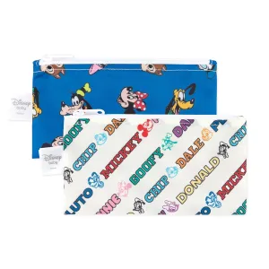 Bumkins Disney Reusable Snack Bags, for Kids School Lunch and for Adults Portion, Washable Fabric, Waterproof Cloth Zip Bag, Supplies Travel Pouch, Food-Safe Storage, 2-pk Mickey and Friends