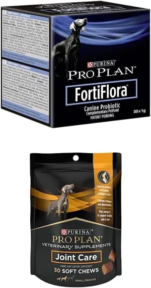 Bundle of Purina Pro Plan Veterinary Supplements FortiFlora Dog Probiotic Supplement - 30 ct. Boxes   Purina Pro Plan Veterinary Supplements Joint Care for Small Breed Dogs Hip and Joint 30ct