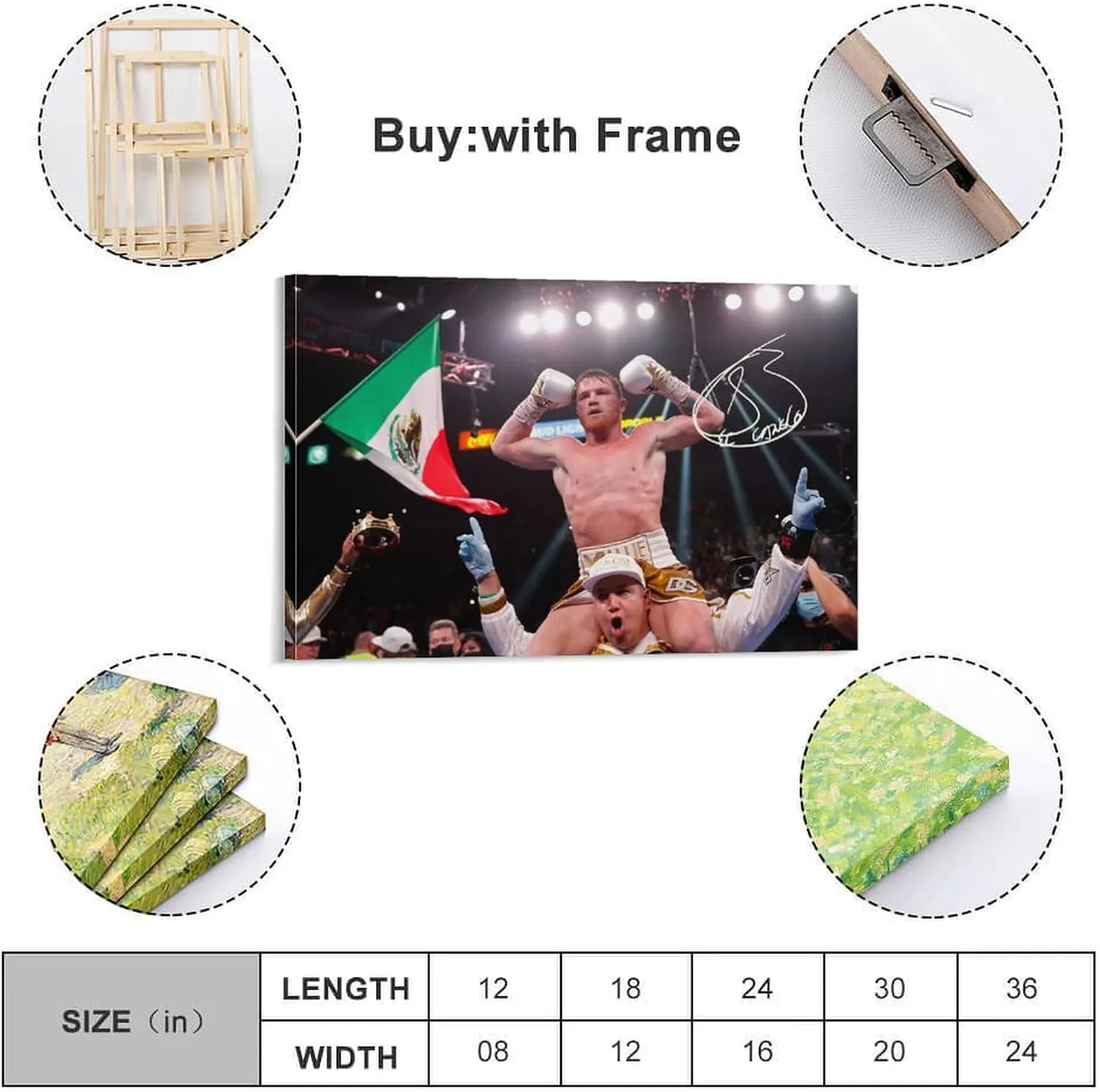 Bxzpzplj Canelo Alvarez Signed Canvas Poster Wall Art Decor Print Picture Paintings for Living Room Bedroom Decoration Frame-style 12x18inch(30x45cm)
