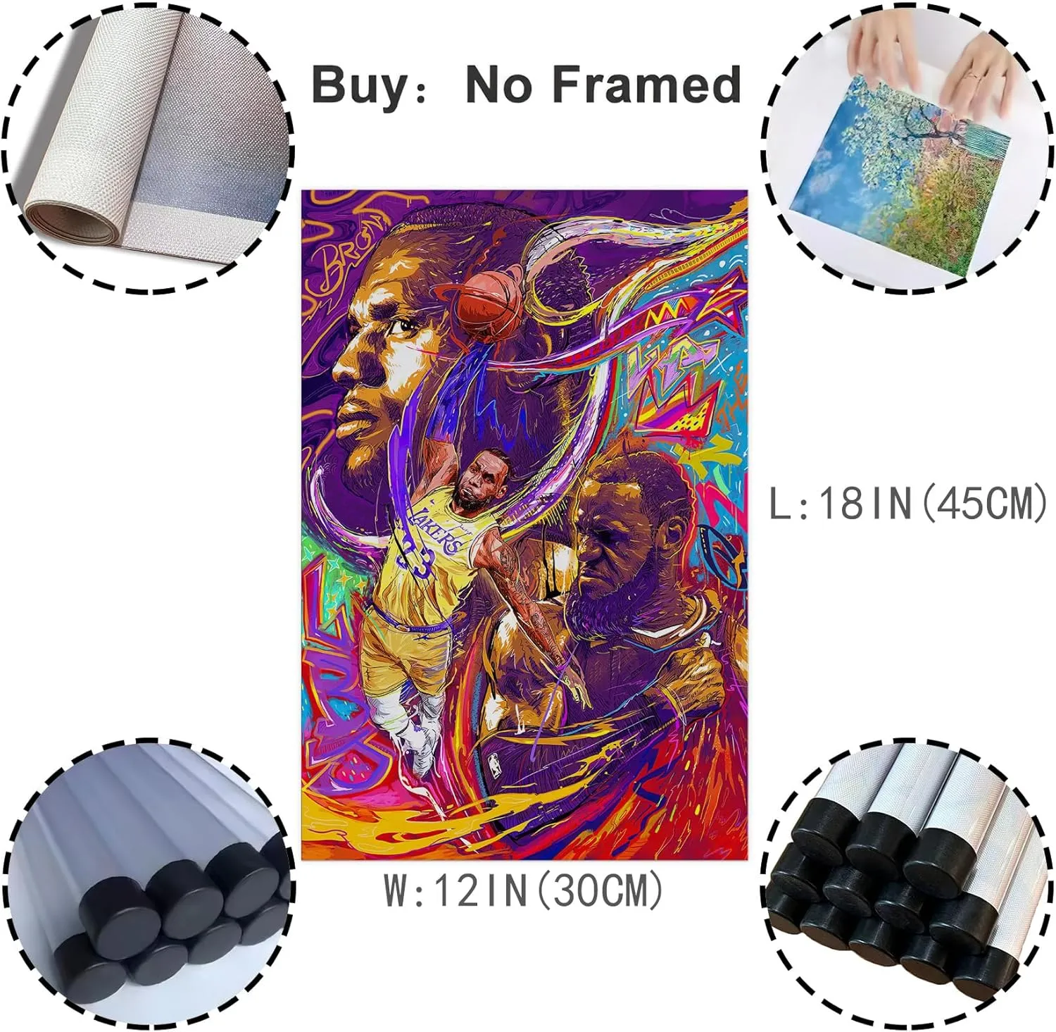 bzcpc Basketball Stars LeBron James Poster Canvas Art Bedroom Wall Decor Kids Room Decor Inspirational Gift (LeBron James, 12×18in（30×45cm)