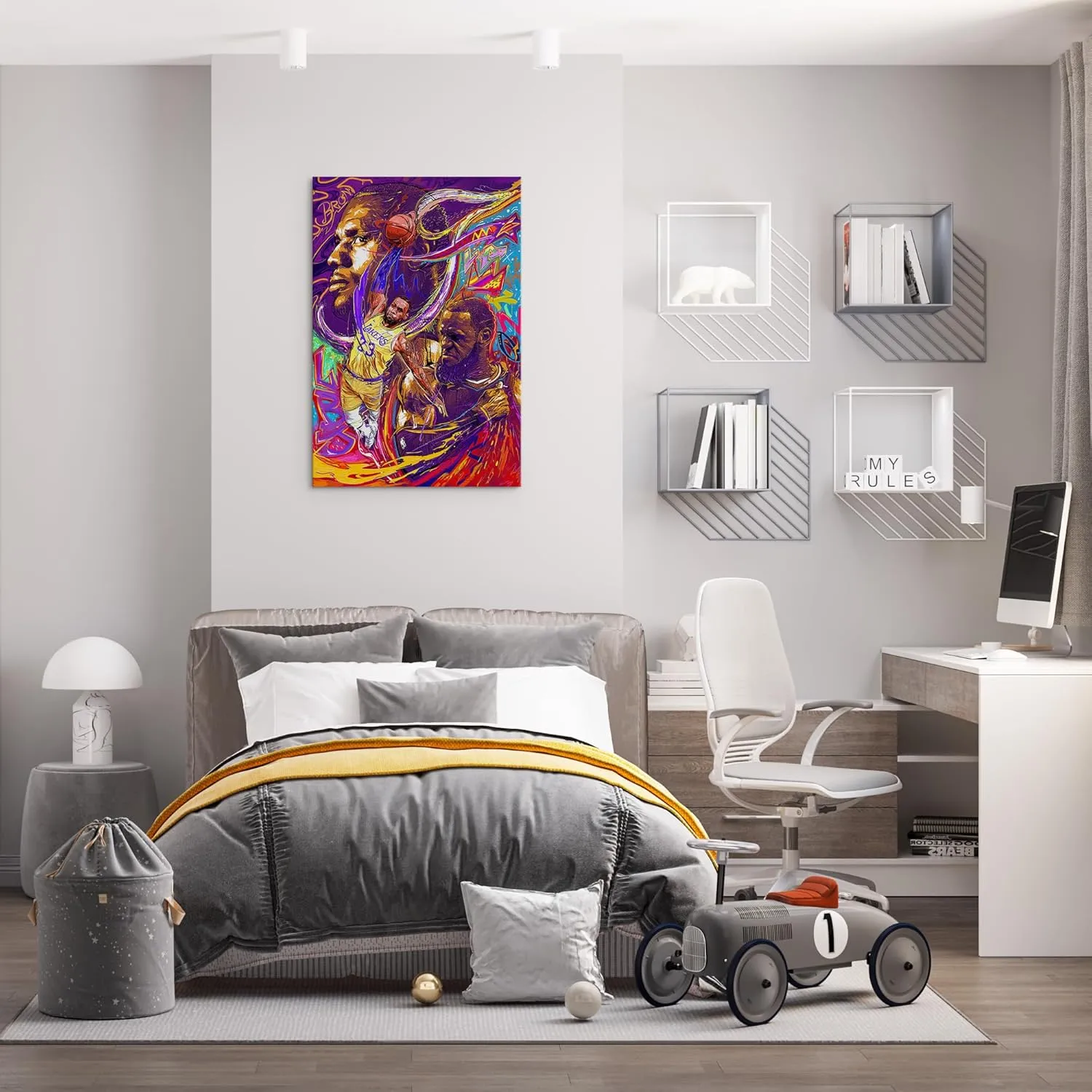 bzcpc Basketball Stars LeBron James Poster Canvas Art Bedroom Wall Decor Kids Room Decor Inspirational Gift (LeBron James, 12×18in（30×45cm)