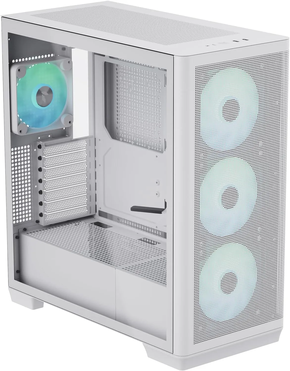 C1 Mid-Tower ATX White PC Case, 4 Included High Airflow APNX FP1 ARGB Fans, up to 11 Total Fan Slots, Top and Side 360mm Liquid Cooler Support, 5-Port PWM ARGB Control Hub