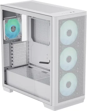 C1 Mid-Tower ATX White PC Case, 4 Included High Airflow APNX FP1 ARGB Fans, up to 11 Total Fan Slots, Top and Side 360mm Liquid Cooler Support, 5-Port PWM ARGB Control Hub