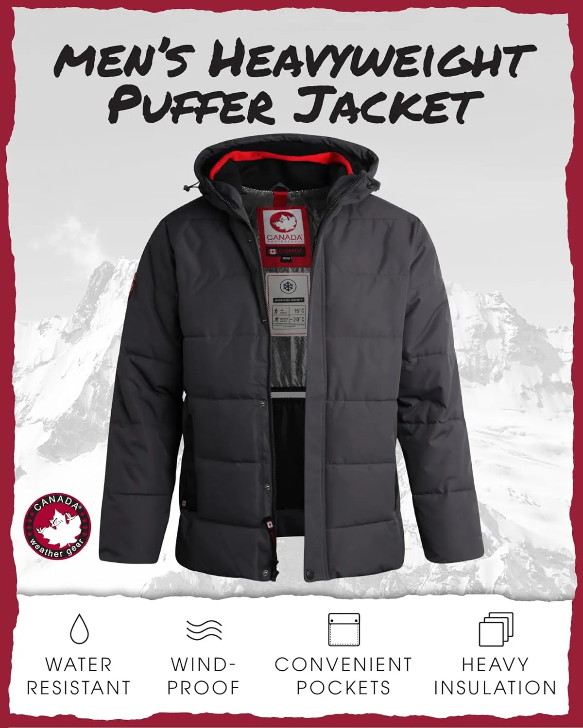 CANADA WEATHER GEAR Men's Winter Jacket – Heavyweight Puffer Jacket – Casual Coat for Men (M-XXL)