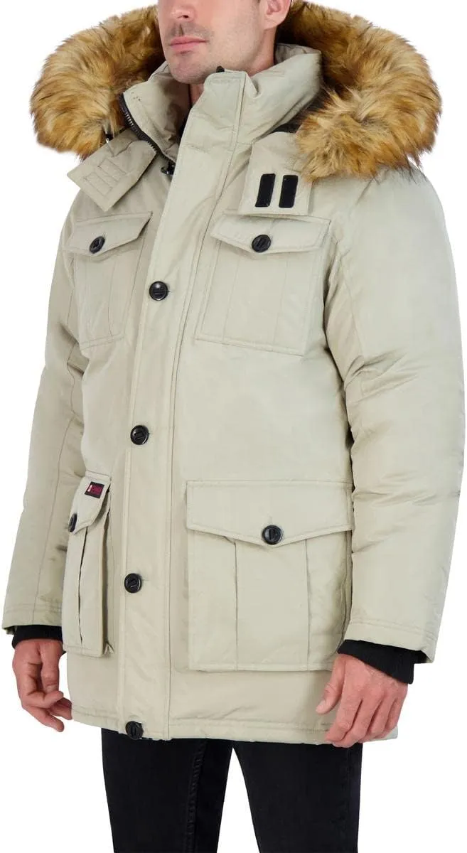 CANADA WEATHER GEAR Parka Coat for Men-Insulated Winter Jacket w/Faux Fur Hood