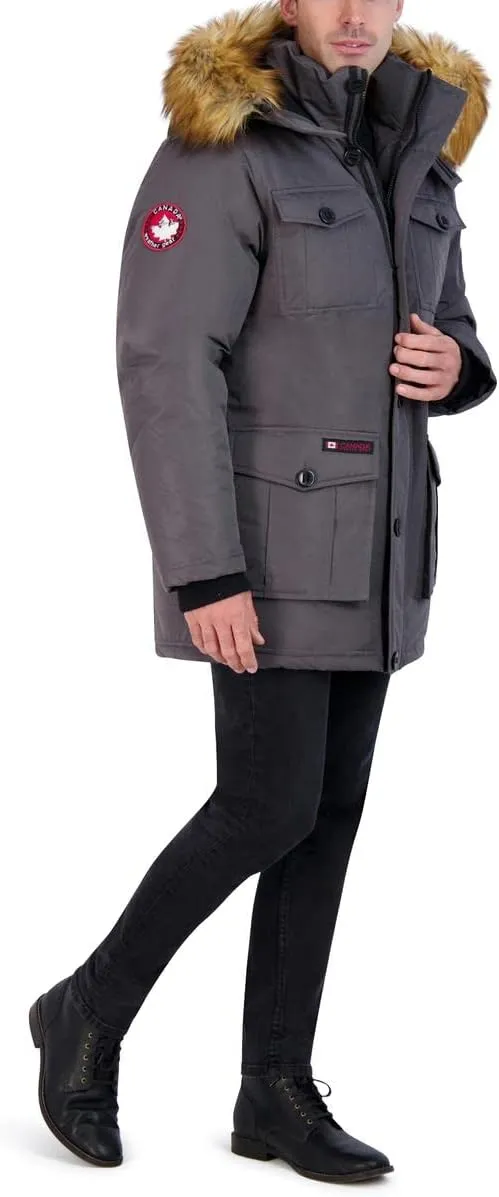 CANADA WEATHER GEAR Parka Coat for Men-Insulated Winter Jacket w/Faux Fur Hood