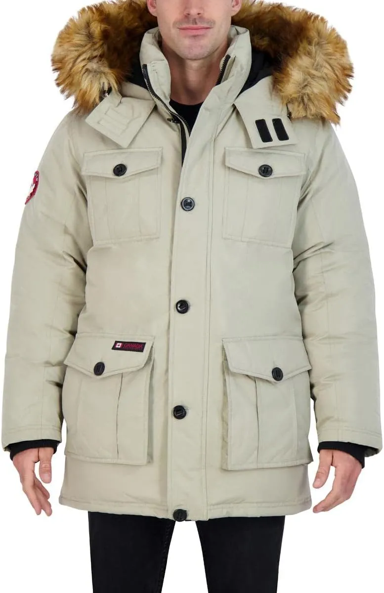 CANADA WEATHER GEAR Parka Coat for Men-Insulated Winter Jacket w/Faux Fur Hood